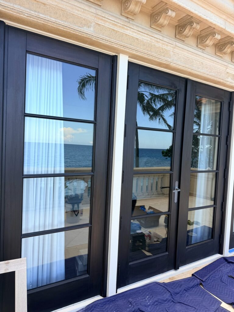 Clear French doors after glass restoration at an oceanfront home in Jupiter, FL